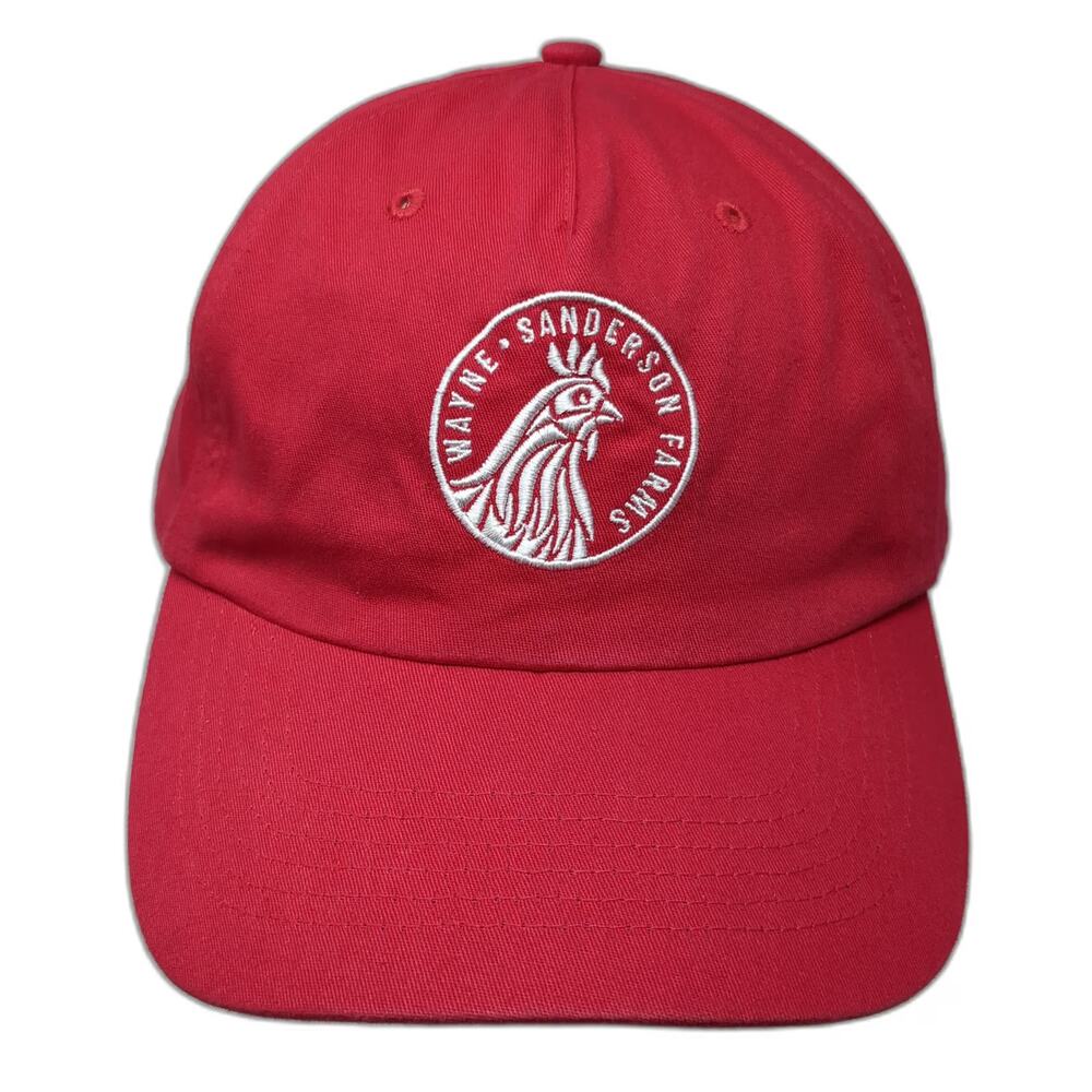 Hit Wayne Sanderson Farms 5 Panel Red Hat One Size Strapback Cotton Chicken Logo